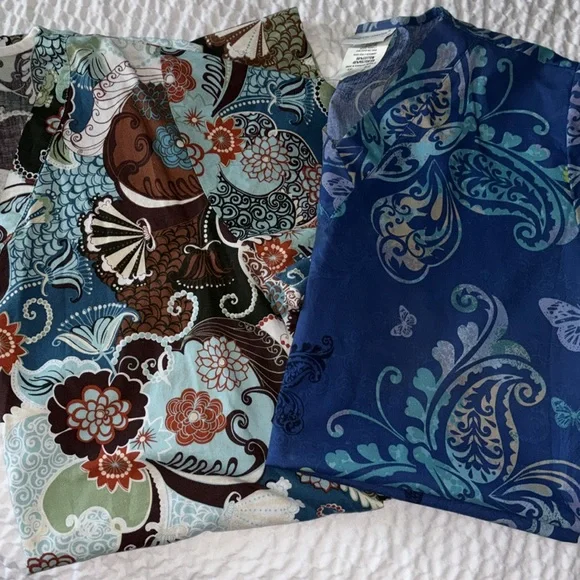Scrub Tops Print Paisley Whimsy Floral Pattern Teal Royal Blue Brown Size Medium - Picture 14 of 14